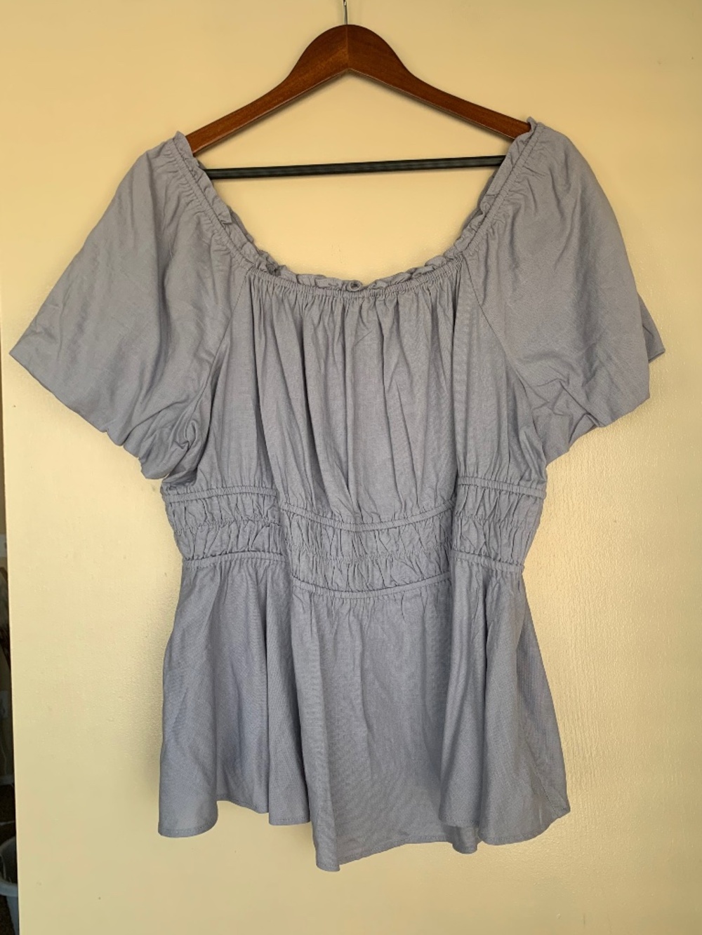 Torrid Lavender Gray Peplum Top 3X Smocked Waist Puff Sleeves Peasant Milkmaid